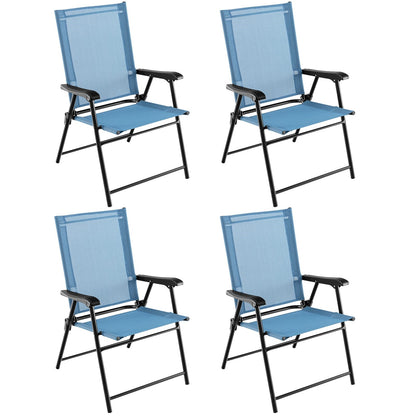 Tuinstoel – Klapstoel – Balkonstoel – Terrasstoel – Tuinstoelen Set – Weerbestendig – Inklapbaar Met Armleuningen – Metalen Frame – Blauw – Lichtgewicht