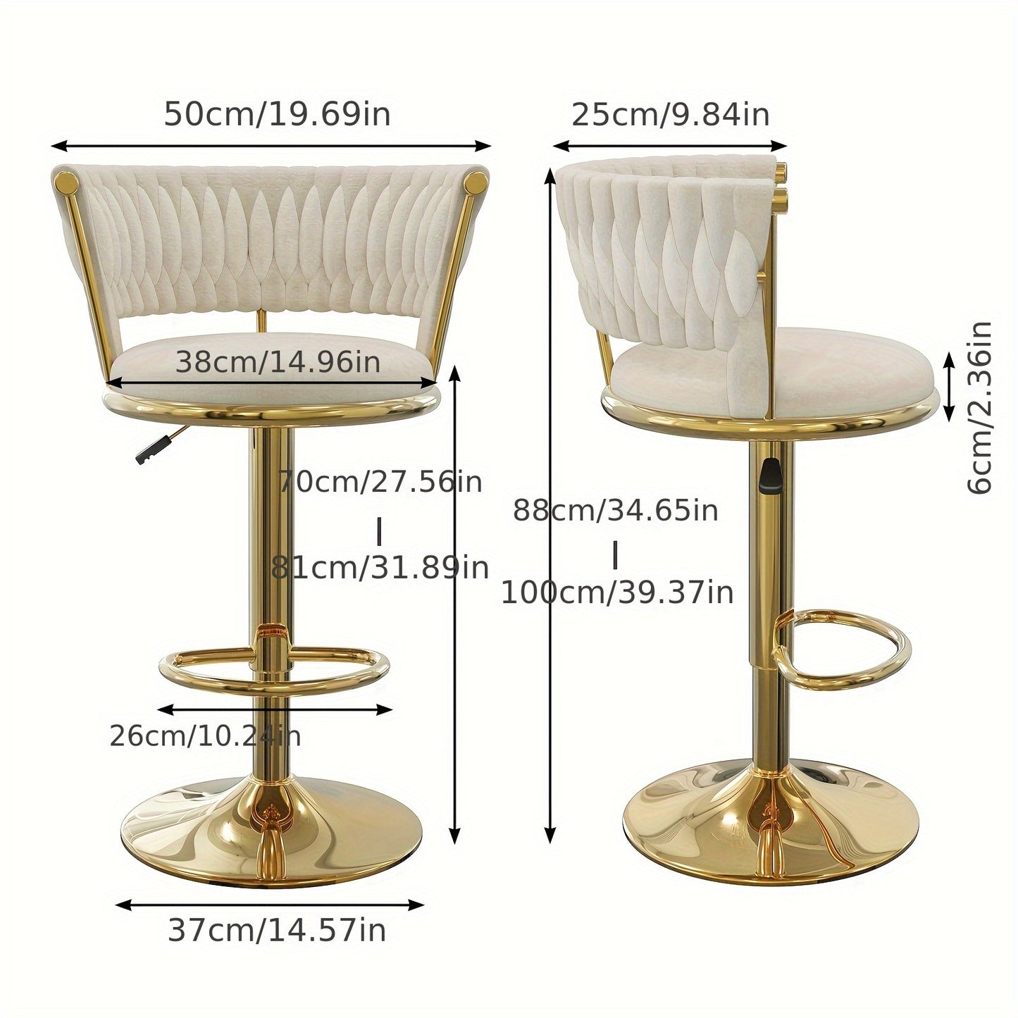 Barstoel – Barkruk – Barstoel Stoel – Keukenstoel – Set Van 2 – Luxe Velvet – Verstelbare Zithoogte – Goud Metaal – Duurzaam – Ruimtebesparend