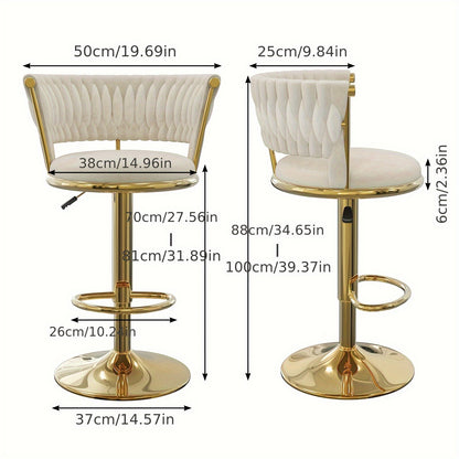 Barstoel – Barkruk – Barstoel Stoel – Keukenstoel – Set Van 2 – Luxe Velvet – Verstelbare Zithoogte – Goud Metaal – Duurzaam – Ruimtebesparend