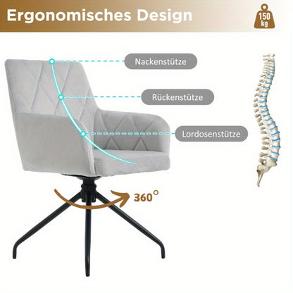 Draaibare Eetkamerstoelen – Lounge Stoelen – Eetkamerfauteuils – Bureau Stoelen – Office Stoelen – 360 Graden Rotatie – Grijs Fluwelen Bekleding Diamond Patroon