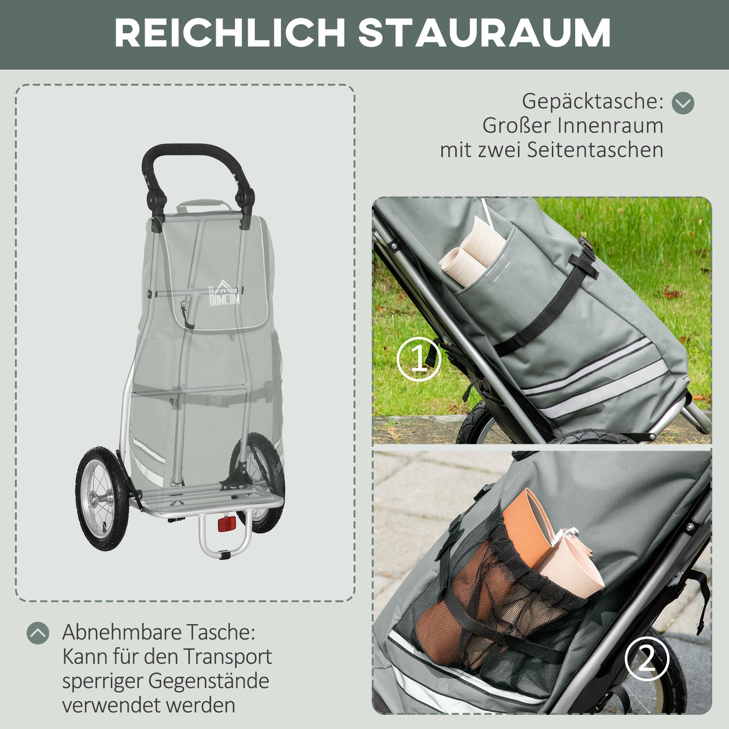 Fietskar – Fietsaanhanger – Winkelwagen – Aanhangwagen – Bolderwagen – Aluminium Frame – Waterafstotende Oxford Tas – Opvouwbaar – Max 24,3 kg – 53x43x110 cm – Grijs/Zilver