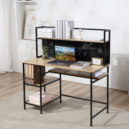 Computertafel – Bureau – Computerbureau – Bureautafel – Laptoptafel – Industrieel Design – Groot Werkblad 120x53 cm – Zwart Metalen Frame & Licht Eiken