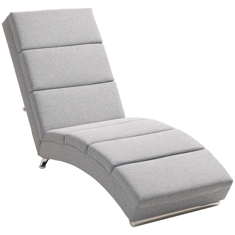 Fauteuil – Relaxstoel – Loungestoel – Armstoel – Chaiselongue – Linnenlook Bekleding – Stalen Poten – Comfortabele Zitting – Lichtgrijs