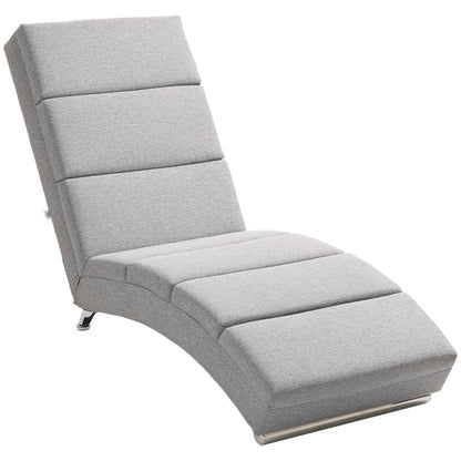 Fauteuil – Relaxstoel – Loungestoel – Armstoel – Chaiselongue – Linnenlook Bekleding – Stalen Poten – Comfortabele Zitting – Lichtgrijs