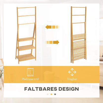 Bamboe handdoekenladder – handdoekrek – handdoekhouder – badkamerladder – opbergrek – natuurlijk bamboe – opvouwbaar – 152 cm hoog