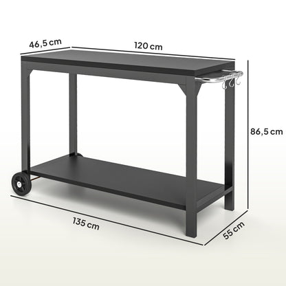 Tuinwagen – Tuinkar – Tuintrolley – Servierwagen – Bolderkar – Epoxy Gecoat Staal – Groot Werkblad 135x46x86 cm