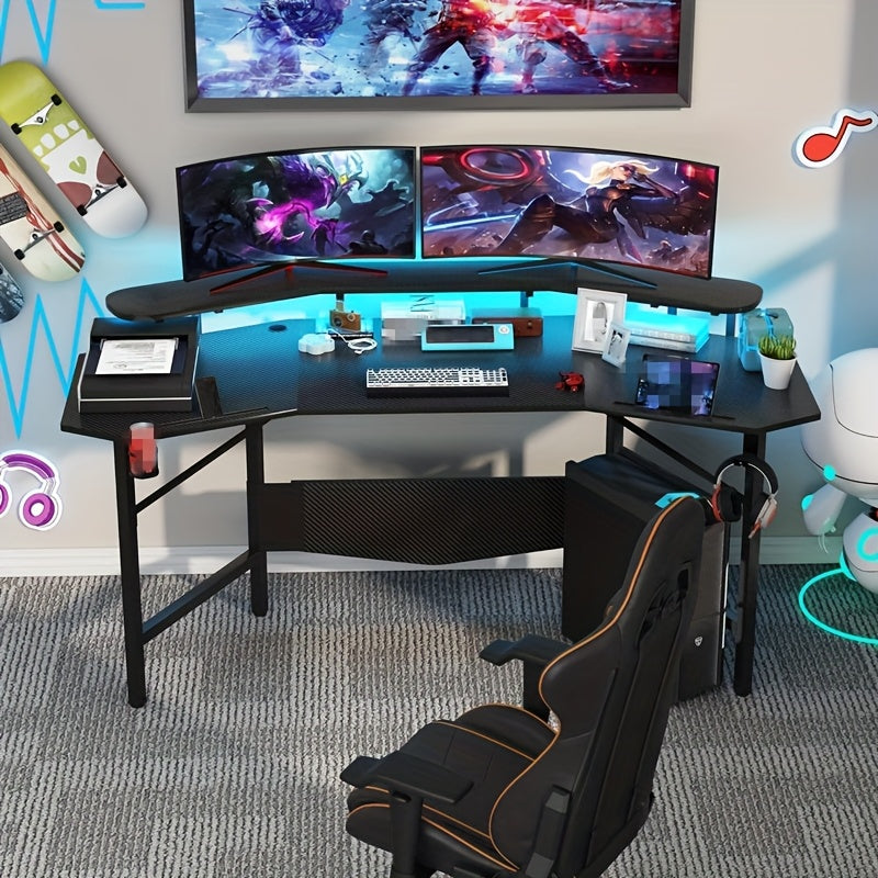 Gaming Desk – Gamebureau – Bureau – Werkplek – Speeltafel – Ergonomisch Vleugelontwerp – Stevig Metalen Frame – Zwart