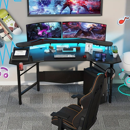 Gaming Desk – Gamebureau – Bureau – Werkplek – Speeltafel – Ergonomisch Vleugelontwerp – Stevig Metalen Frame – Zwart