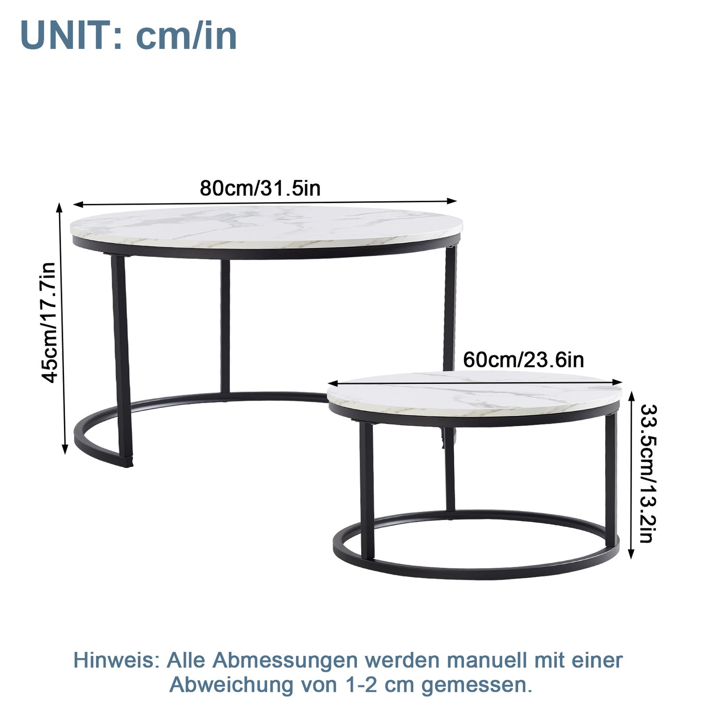 2-Delige Salontafel Set – Woonkamer Tafel – Balkon Tafel – Opbergtafel – Marmeren Tafel – Wit – Gouden Frame – Hoogglans Afwerking