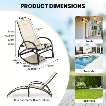 2-in-1 Schommelstoel – Ligstoel – Tuinstoel – Lounge Stoel – Relaxstoel – Verstelbare Rugleuning 4 Posities – Lichtgewicht Aluminium Frame – Beige