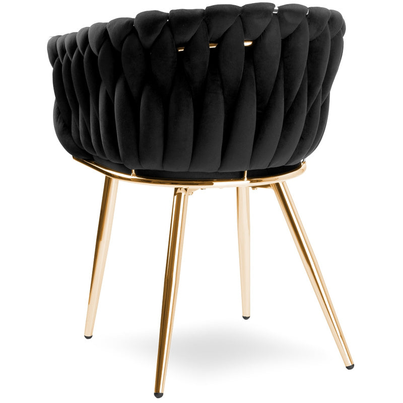 Fauteuil – Relaxstoel – Loungestoel – Zetel – Draaifauteuil – Zwarte Fluwelen Bekleding – Gouden Metalen Poot