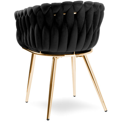 Fauteuil – Relaxstoel – Loungestoel – Zetel – Draaifauteuil – Zwarte Fluwelen Bekleding – Gouden Metalen Poot