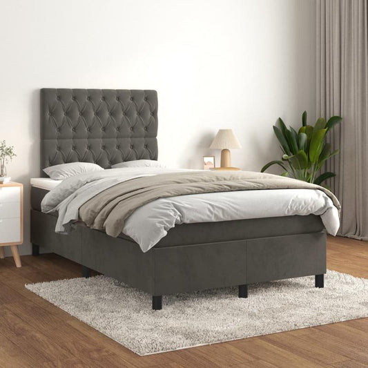 Boxspringbed – Boxspring – Slaapbank – Ledikant – Bedframe – Donkergrijs – Hardhouten Frame – Brandvertragende Bekleding – 120x200 cm – 47 cm Hoogte