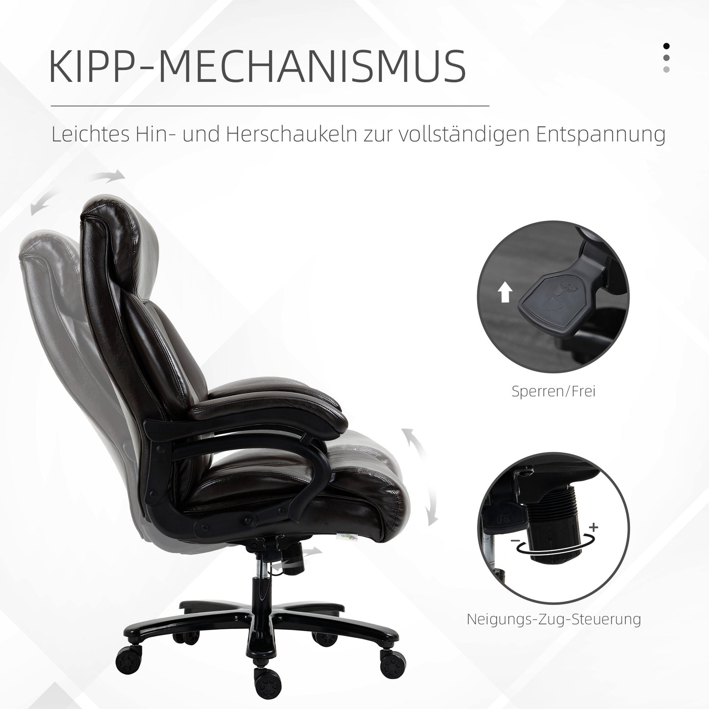Bureaustoel – Office Chair – Gamestoel – Draaistoel – Executive Chair – Ergonomisch Ontwerp – Verstelbare Hoogte – PU Leder Bruin – 180 kg Draagkracht – 360° Draaibaar – Extra Dikke Padding – 72x83x114-122 cm