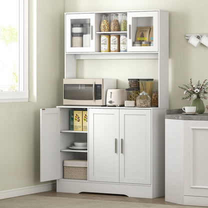 Keukenkast – Keukenkastje – Dressoir – Opbergkast – Kast – Wit – Scandinavisch Design – 4 Ruime Kasten – Verstelbare Planken met Glazen Deuren