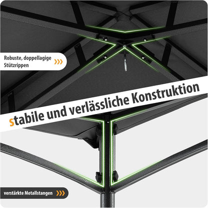 Grillpaviljoen – Barbecueoverkapping – Tuinpaviljoen – BBQ Shelter – Terrasoverkapping – Dubbel Polyester Dak – Met Zijplanken en Haken – Weerbestendig – 242 x 150 cm – Grijs