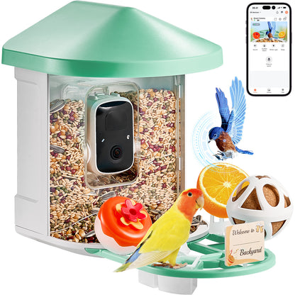Vogelfotocamera – Vogelvoederhuisje – Wildcamera – Nestkastcamera – Slimme Voederautomaat – 2K HD Camera – AI Vogelherkenning & Zonne-energie