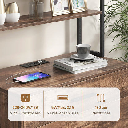 Archiefkast – Filekast – Kantoorrek – Documentenkast – Ladenkast – Vintage Bruin – 3 Open Planken – 2 Grote Laden Voor Hangmappen