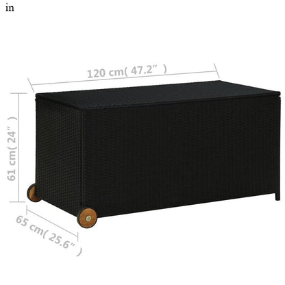 Opbergbak Buiten – Tuinbox – Opslagbak Met Wieltjes – Opbergkist – Tuinkist – Groot 120x65x61 cm – Zwart Rattan Design – Stevig Met Wieltjes