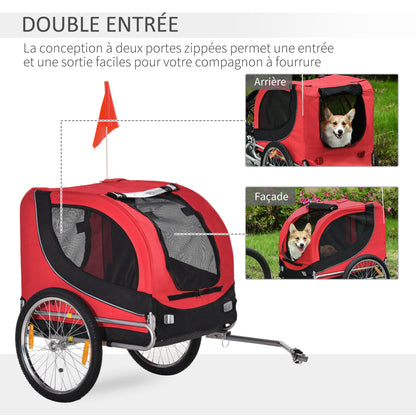 Fietskar Honden – Hondenfietskar – Hondenkar – Hondenaanhanger – Hondenbuggy – Tot 20 kg Draagvermogen – Reflectoren & Opvouwbaar Frame – Rood/Zwart