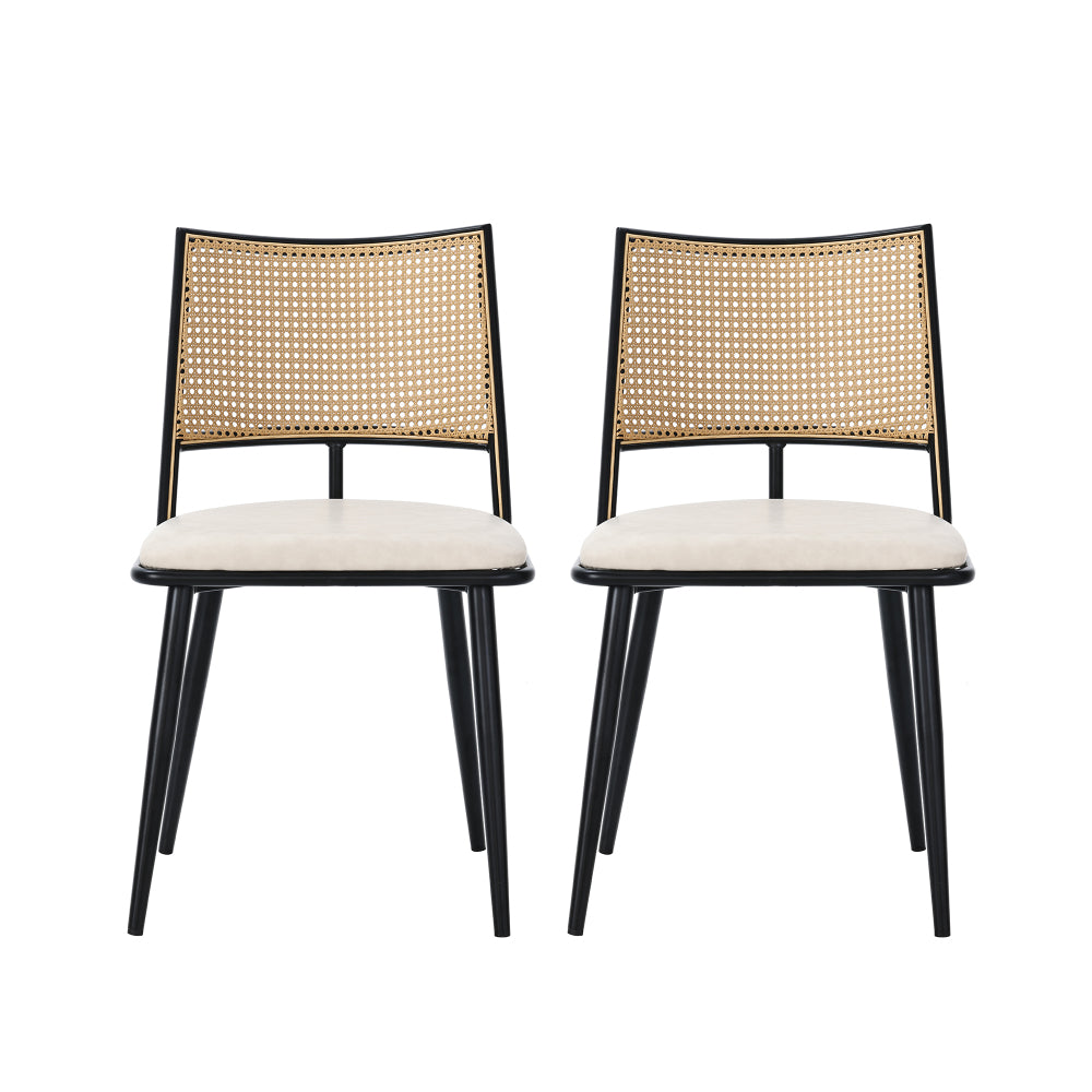 Modern Black Accent Chair with PU Cushioned Seat & Wicker-like Rattan Backrest - Sturdy Metal Frame, Beige/Black Color Options - Easy Assembly Non-Wood Furniture for Living Room, Bedroom, - Durable Comfortable Armchair