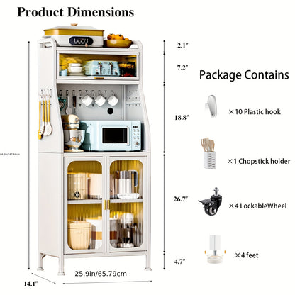 Bijkeukenkast – Keukenkast – Opbergkast – Wasruimte Kast – Bakkerrek – 86 cm Hoog – Zwart – Met Verstelbare Planken – Met Wieltjes