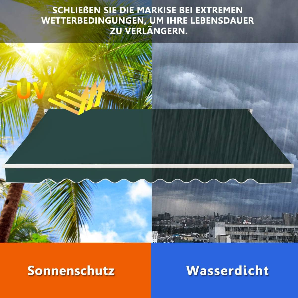 Markies – Zonwering – Uitvalscherm – Luifel – Balkonzonwering – Handmatig Bediening – Aluminium Frame – 360x300 cm – Verstelbare Hoek