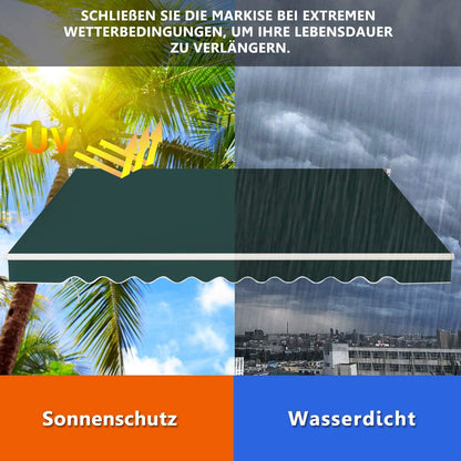Markies – Zonwering – Uitvalscherm – Luifel – Balkonzonwering – Handmatig Bediening – Aluminium Frame – 360x300 cm – Verstelbare Hoek