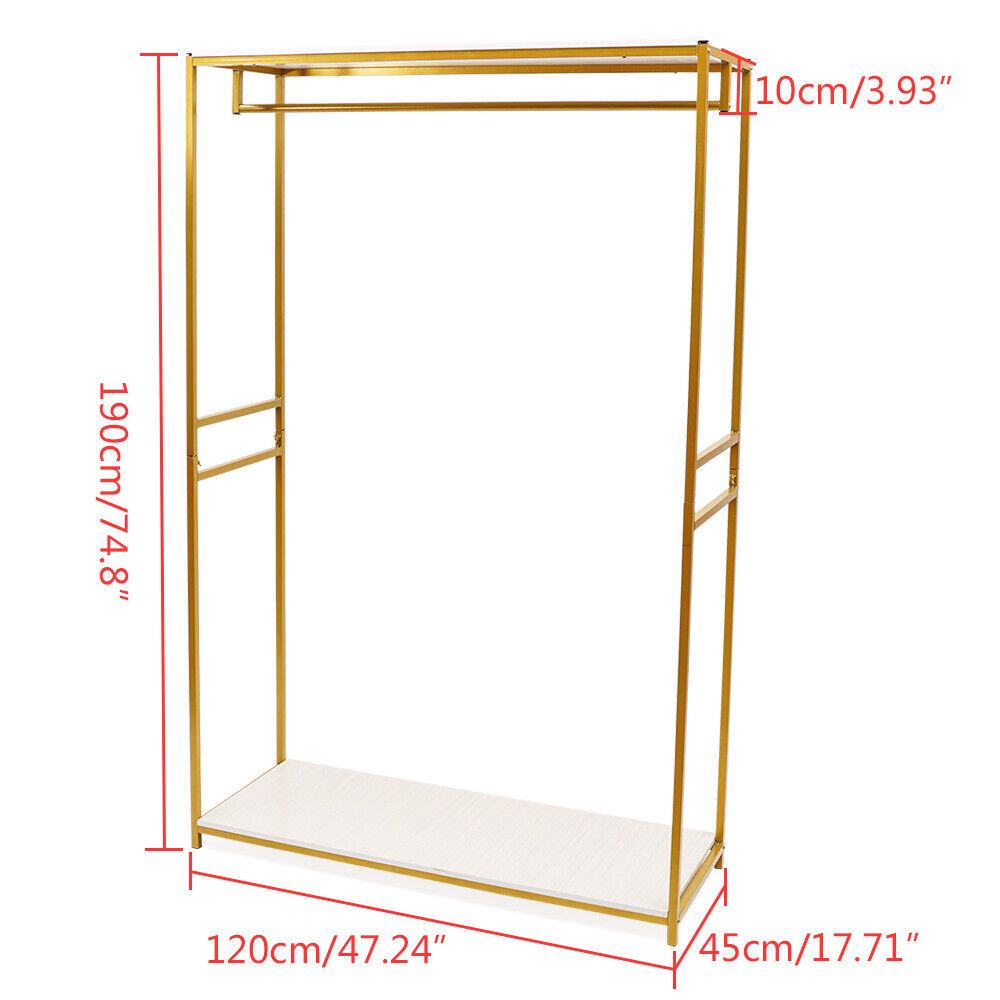 Gouden Kledingrek – Kledingstandaard – Kledinghanger – Garderoberek – Vrijstaand Rek – Metalen Frame – 190,5 cm Hoog – Planken Tot 22,68 kg Draagvermogen
