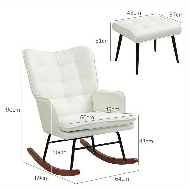 Draaifauteuil – Lounge Stoel – Relaxstoel – Schommelstoel – Fauteuil Met Voetenbank – Ergonomisch Design – Wit Zwart Hardhout & Metaal