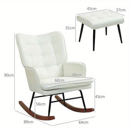 Draaifauteuil – Lounge Stoel – Relaxstoel – Schommelstoel – Fauteuil Met Voetenbank – Ergonomisch Design – Wit Zwart Hardhout & Metaal