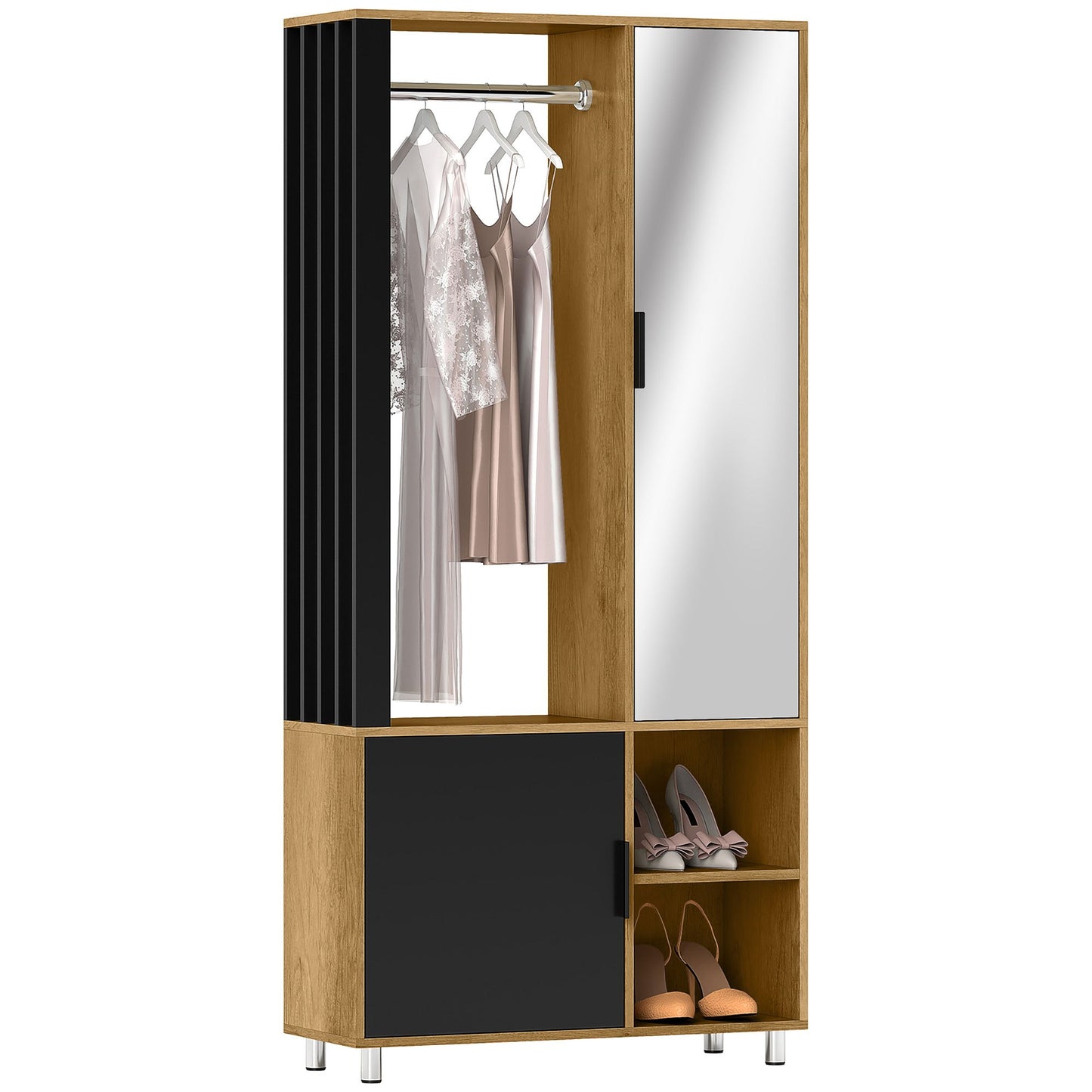Kledingkast – Garderobekast – Opbergkast – Kleerkast – Kast met Spiegel – Compact 80x30x170 cm – MDF Natuurlijke Houtlook