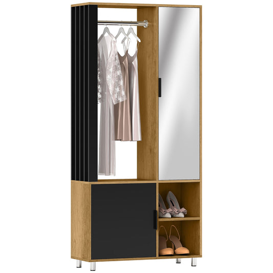 Kledingkast – Garderobekast – Opbergkast – Kleerkast – Kast met Spiegel – Compact 80x30x170 cm – MDF Natuurlijke Houtlook