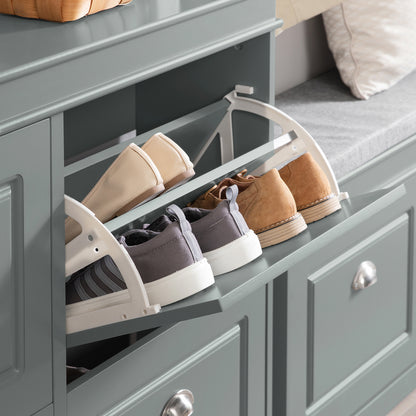 Schoenenkast – Schoenenrek – Schoenopberger – Schoenenmeubel – Schoenendoos – Compact 4-Deurs Ontwerp – MDF Grijs Metalen Handgrepen