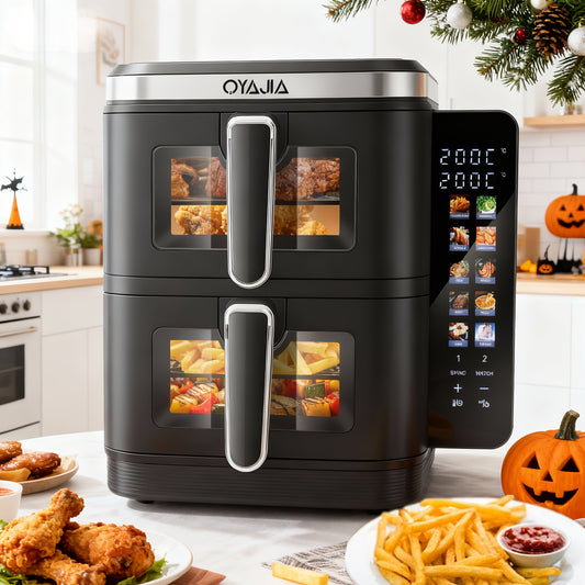Airfryer – Heteluchtfriteuse – Dubbele Mand – Dubbele Lade – XXL Heteluchtoven – 11L Capaciteit – Verticaal Stapelbaar – PFAS-vrij – 2800W – 10 Kookprogramma’s – Sync & Match Functie