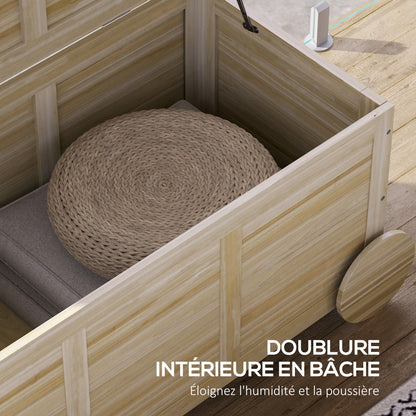Outsunny Outdoor Storage Chest, Wooden Storage Crate, 185L, with Casters and Weatherproof Interior Cover, 110 x 50 x 50 cm, Natural Wood