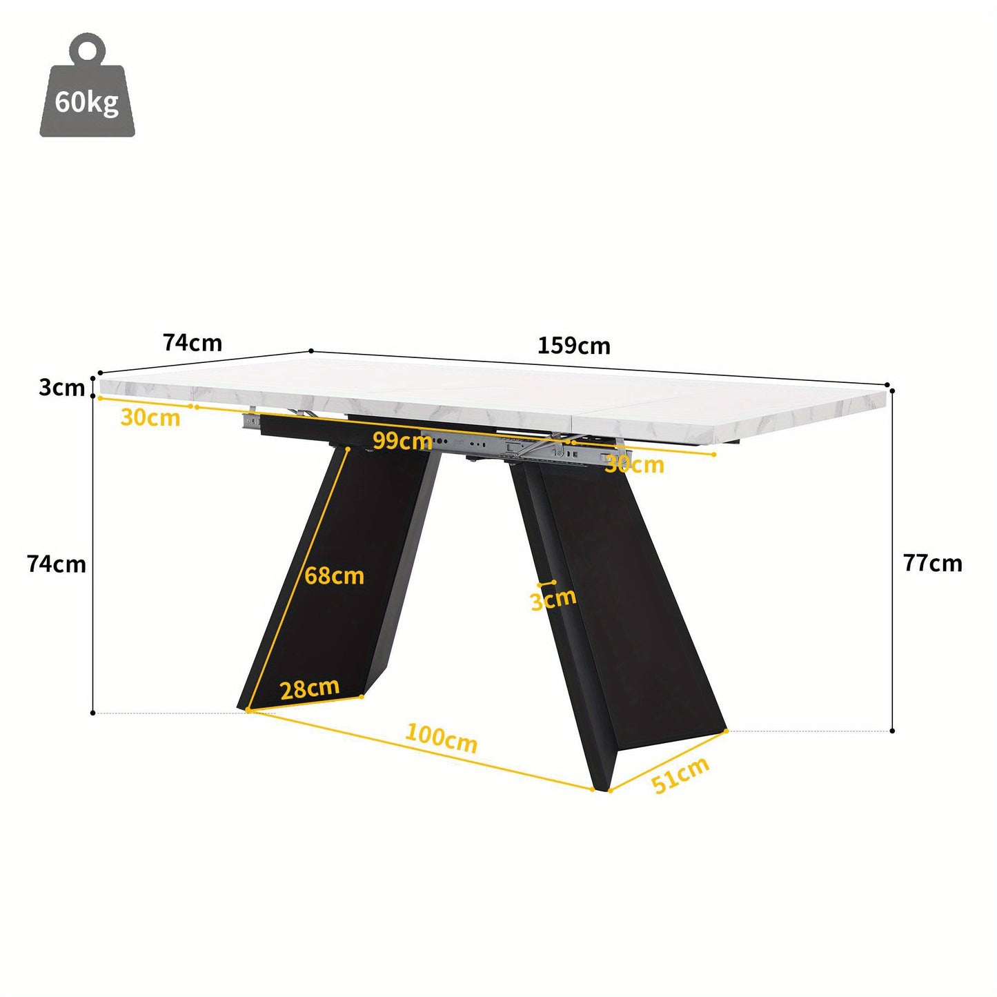 5-delige Eettafelset – Uitschuifbare Eettafel – Eetkamerset voor 4 Personen – Witte Tafel met Platte Poten – Grijze Velvet Stoelen – Ruimtebesparend – Comfortabel Ergonomisch Design