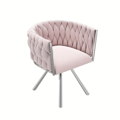 Draaistoel – Kuipstoel – Eetkamerstoel – Fauteuil – Kaptafelstoel – Velvet Bekleding – 360° Draaibaar – Met Metalen Poten – Roze
