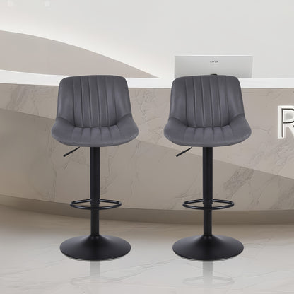 Barkrukken – Barkruk Set – Barstoelen – Keukenkrukken – Krukjes – Set van 3 – Verstelbare Zithoogte – 360° Draaibare Zitting – Met Rugleuning – Kunstleren Bekleding – Grijs