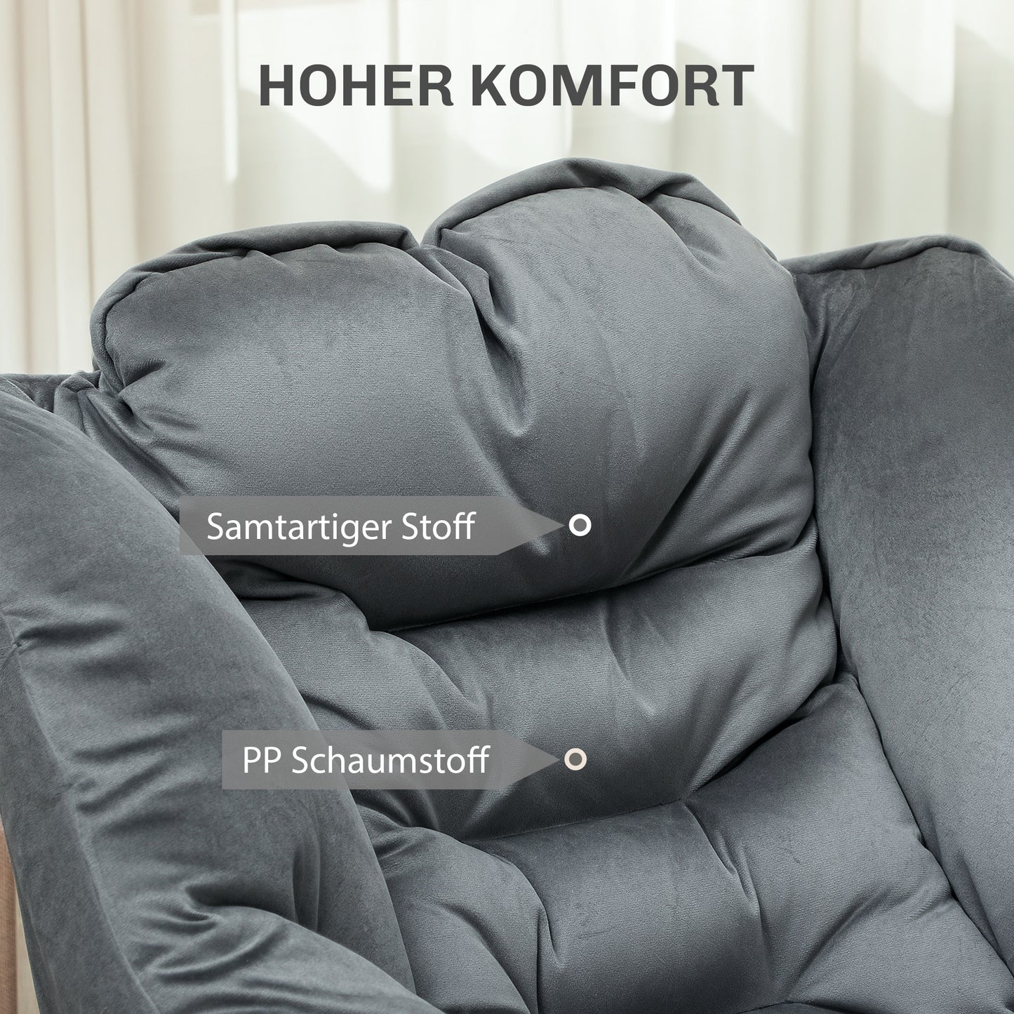 Fauteuil – Accentstoel – Zetel – Bijzetstoel – Relaxstoel – Grijs – Stalen Poten – Zijzak Voor Opbergruimte