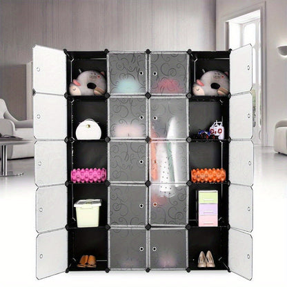 Kledingkast – Garderobekast – Opbergkast – Kleerkast – Garderobekast – 20 Deuren – Lichtgewicht kunststof met 2 Haken – 183x147x37 cm