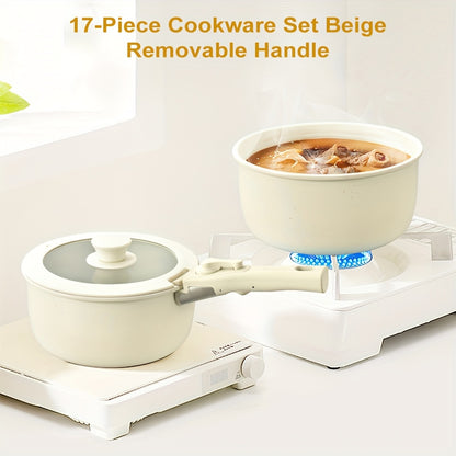 Keramische Pannenset – Kookpannenset – Koekenpannen – Non-stick Pannen – Kookgerei Set – 17-delig – Afneembare Handgrepen – Geschikt Voor Oven & Vaatwasser