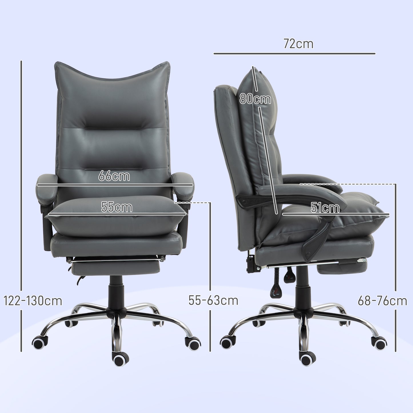Ergonomische Bureaustoel – Bureaustoel – Werkstoel – Kantoorstoel – PC Stoel – Verstelbare Zithoogte 55-63 cm – Kunstleren Bekleding Donkergrijs