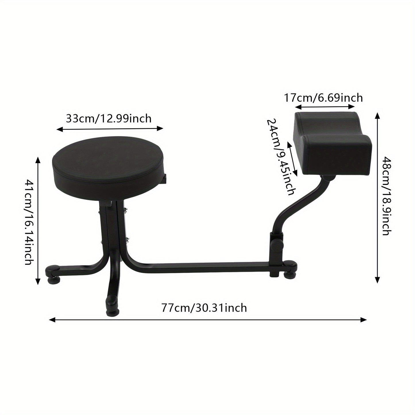 Pedicurekruk – Zadelkruk – Voetensteun – Nagelkruk – Werkkruk – Verstelbare Hoogte – Stevig Metalen Frame – Comfortabel PU-Leren Zitvlak – Max. Belastbaarheid 99,7 kg – Zwart