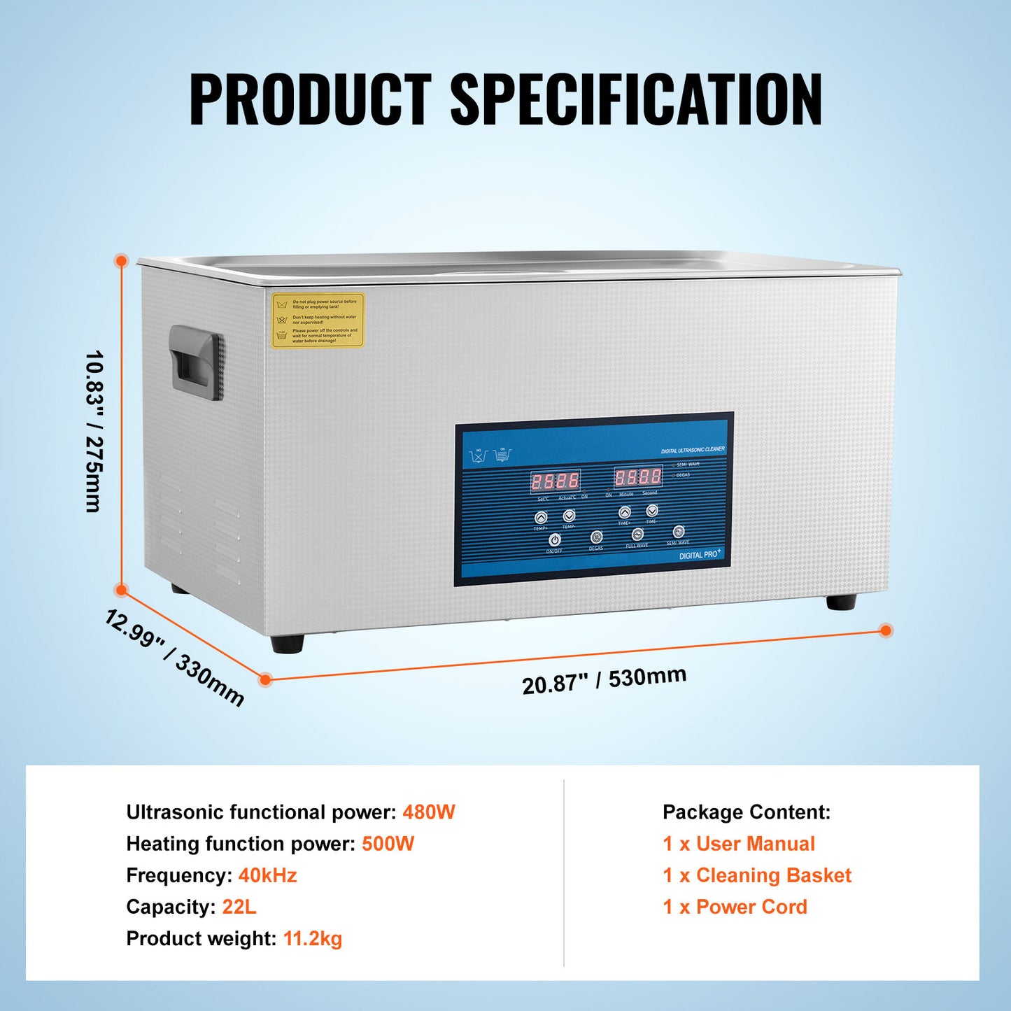 Ultrasoonreiniger – Ultrasoon Wasmachine – Ultrasoonreiniger Met Verwarming – Ultrasoon Reinigingsapparaat – Ultrasoonbad – 22 Liter Capaciteit – Dual Frequency Technologie – Ingebouwde Verwarming 80°C
