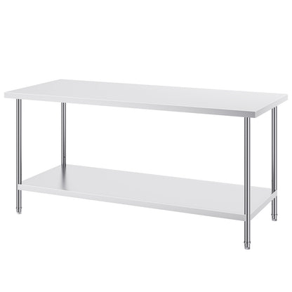 RVS Werktafel – Werkbank – Werkblad – Keukentafel – Werkplek – Roestvrij Staal SUS201 – 183x76x86 cm – 3 Verstelbare Legplanken