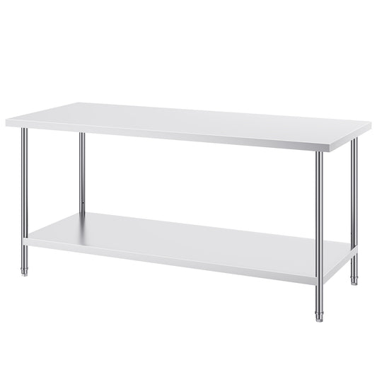 RVS Werktafel – Werkbank – Werkblad – Keukentafel – Werkplek – Roestvrij Staal SUS201 – 183x76x86 cm – 3 Verstelbare Legplanken