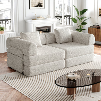 2-in-1 Slaapbank – Bankbed – Bedbank – Slaapbankje – Klapbank – Ruimtebesparend Ontwerp – Stevig Metalen Frame – Gebruikt Chenille Bekleding – Eenvoudige Montage – Beige Kleur