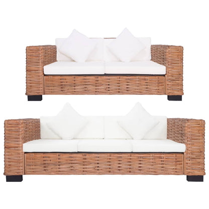 Rattan Loungebank Set – Loungeset – Buitenbank – Tuinbank – Bankstel – Tweezits + Driezits – Natuurlijk Rattan – Stevig Houten Frame – Comfortabele Wasbare Kussens