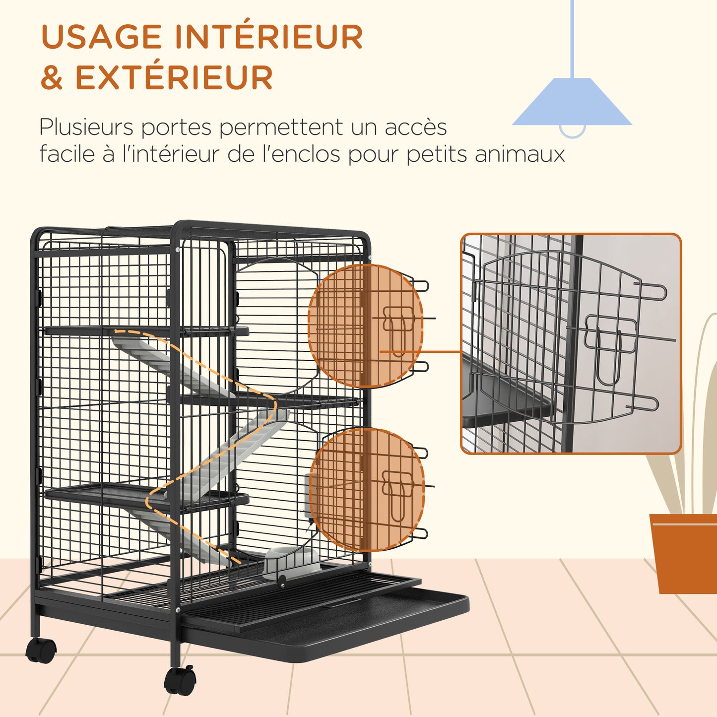 Kleine Dierenkooi – Dierverblijf – Konijnenkooi – Fretkooi – Chinchillakooi – Zwart – Met 3 Platforms – Uitneembare Bodemlade